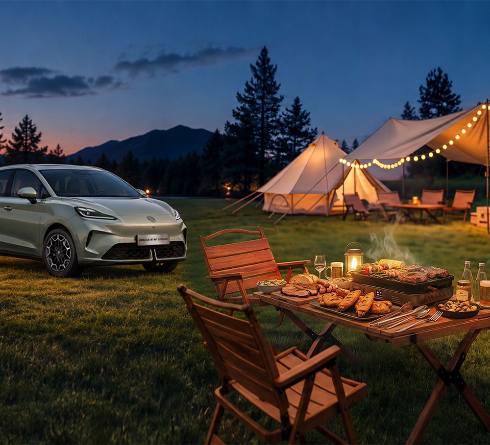 MG electric vehicles at a campsite