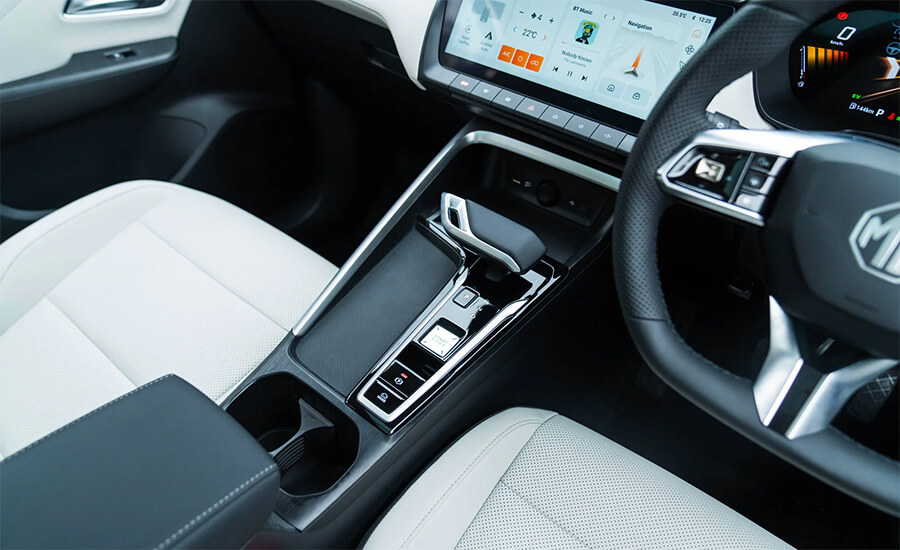 Interior view of MG ZS HYBRID+ in white