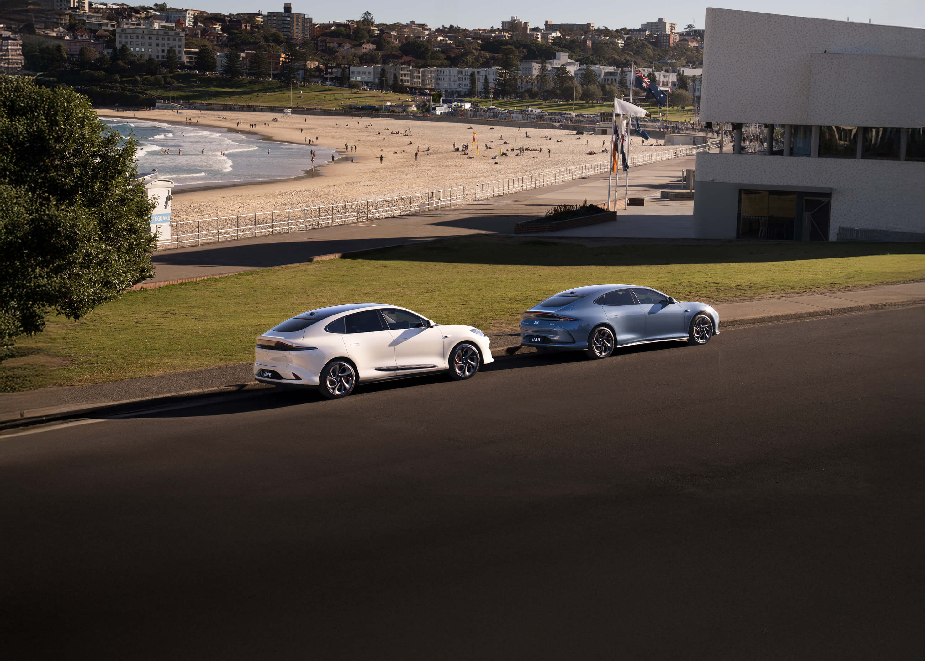 An MG IM6 and IM5 parked above Bondi Beach
